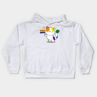 Cute Cat Holding LGBTQ+ Pride Flag Kids Hoodie